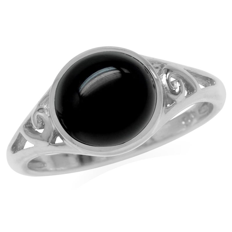 Silvershake 9mm Genuine Round Shape Black Onyx White Gold Plated 925 Sterling Silver Filigree Swirl Ring Size 10 - Image 1
